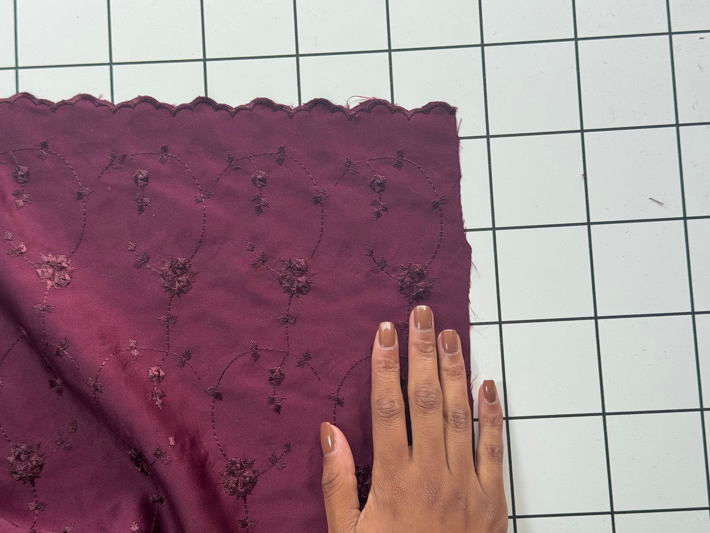 Burgundy Floral Embroidered Fabric