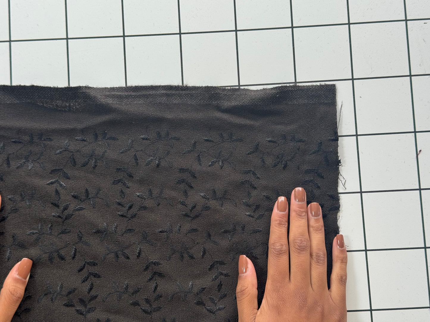 Brown Embroidered Leaf Fabric
