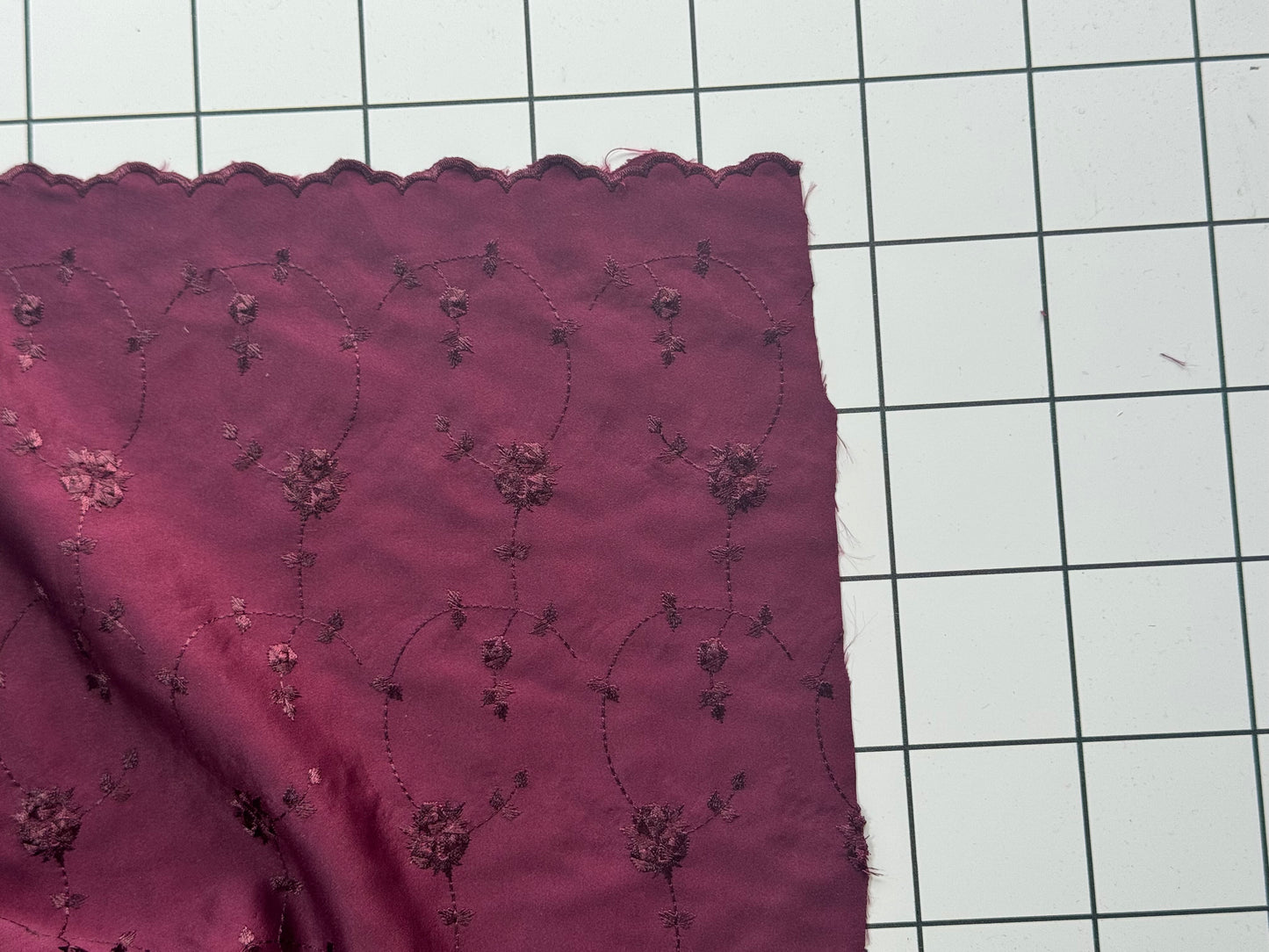 Burgundy Floral Embroidered Fabric