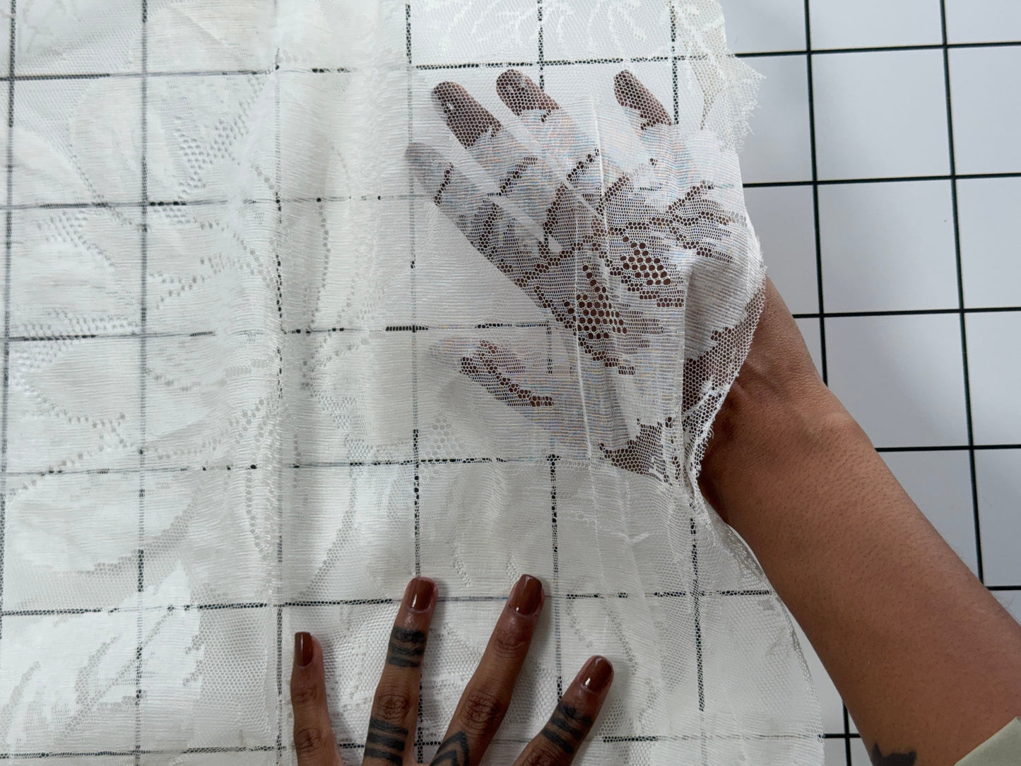 Ivory Floral Jacquard Lace Net Fabric