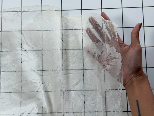 Ivory Floral Jacquard Lace Net Fabric