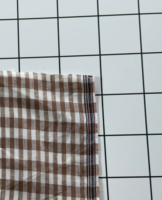 Brown and White Gingham Check Fabric
