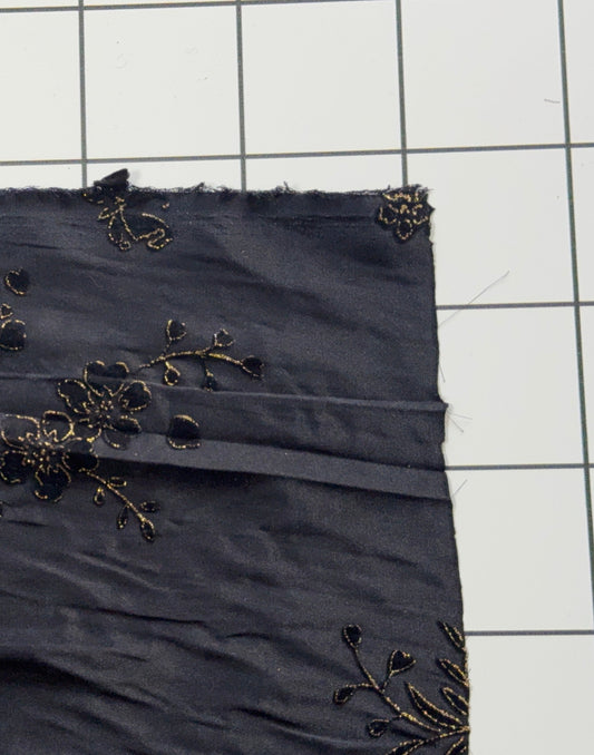 Black Burnout Satin Floral Fabric