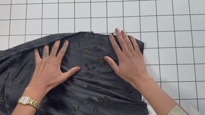 Black Burnout Satin Floral Fabric